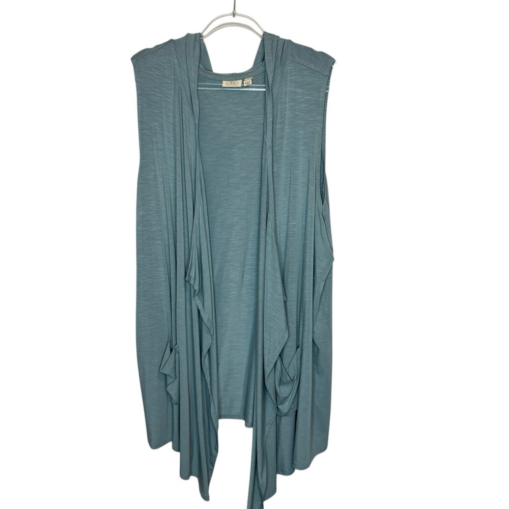 LOGO Lori Goldstein Size 3X  Sleeveless Open Front Hooded Cardigan Jersey Knit